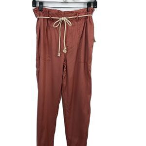 Derek Heart Burnt Orange Paperbag Waist Pants Size Small Elastic Ankle
